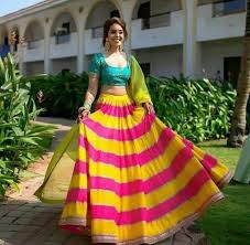 Indian Wedding Dress Outfit Lehenga Choli Pink Yellow Green Etsy In 2020 Mehendi Outfits Wedding Dresses For Girls Designer Lehenga Choli