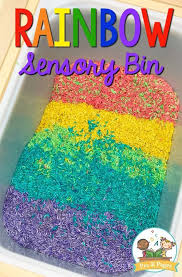 Rainbow Rice Sensory Bin Pre K Pages Sensory Bins Rainbow Rice Sensory