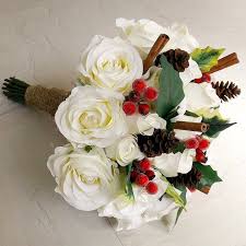 Maybe you would like to learn more about one of these? Christmas Berry Ivory Silk Rose Brides Bouquet Artificial Wedding Flowers
