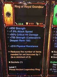 Ring of royal grandeur reduces the number of items needed for set bonuses by 1 (to a minimum of 2). Diablo 3 Primal Ancient Ring Of Royal Grandeur Patch 2 6 Ring Xbox 1 Ebay