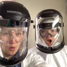 Week 2: Cadets Shank and Spear swabbing the decks in OSHA approved gear.