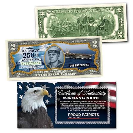 Proud Patriots US Navy 250th Anniversary Two Dollar Bill