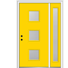 You'll simply say, the one with the yellow front door. this hue is such a statement that it. Mmi Door 53 In X 81 75 In Aveline Frosted Glass Right Hand 3 Lite Midcentury Painted Steel Prehung Front Door With Sidelite Z0355491r The Home Depot