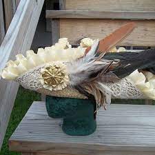 Ivory Feather Fantasy Pirate Hat Tricorn With Cream Ribbons And Lace Pirate Hats Coque Feathers Pirates