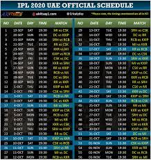 Here is the complete ipl 14 schedule timetable given below from where you can also download in pdf form. Ipl 2020 Bcci Announces The Official Schedule Of The Tournament