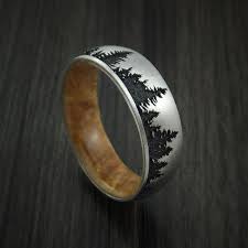 Titanium Ring With Tree Design And Hardwood Sleeve Custom Made Band Mens Wedding Rings Diamond Wedding Bands Custom Wedding Rings