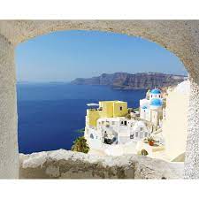 sticker decoratif trompe l oeil fenetre sur santorin 75 cm x 60 cm en 2021 sticker fenetre trompe l oeil fenetre trompe l oeil