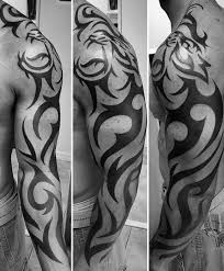 Mens Black Ink Full Arm Tribal Tiger Tattoos Tribal Tiger Tattoo Tiger Tattoo Design Tribal Tiger