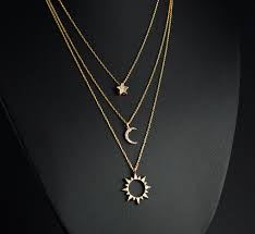 Gold Sun Moon And Star Layered Necklace Three Layer Necklace Fine Chain You Are My Sun Moon And Stars Triple Layer Fashion Jewelry Cute Jewelry Gold Sun