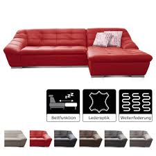 Cavadore Ecksofa Lucas Echtledercouch Mit Steppung Und Schlaffunktion Longchair Rechts 287 X 81 X 165 Bxhxt Kunstleder Rot