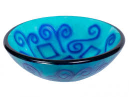 green and blue swirls glass vessel sink