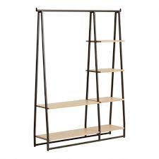 Wood And Metal Argus Clothing Rack With Shelves World Market In 2020 Wooden Clothes Rack Clothing Rack Wood And Metal