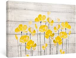 The wall decals are created with a very low tack adhesive which allows for both removal and reuse on a normal basis. Amazon Com Sumgar Yellow Wall Art Bedroom Farmhouse Decor Flower Rustic Pictures Bathroom Floral Gray Canvas Paintings Grey Prints Artwork Living Room Home Decoration Gifts 16x24 Inch Posters Prints