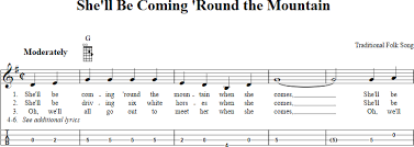 She Ll Be Coming Round The Mountain Sheet Music For Mandolin With Chords Lyrics And Tab View The Whole Song At Http Childrens Songs Songs Free Sheet Music