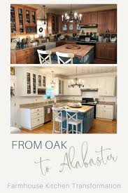Sherwin williams creamy 2 cabinet girls super white counters paint is sherwin williams agreeable white farmhouse with wrap around porch home bunch birds of berwick accessible vanity in benjamin. From Oak To Alabaster Kitchen Cabinet Facelift Painted By Kayla Payne