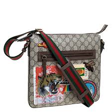 Under each product, you'll find the sizing including what size laptop it. Gucci Beige Gg Supreme Canvas And Leather Courrier Messenger Bag Gucci Tlc