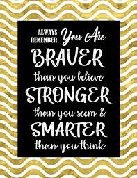 Maybe you would like to learn more about one of these? Always Remember You Are Braver Than You Believe Stronger Than You Seem Smarter Than You Think Inspirational Journal Notebook With Motivational Quotes For Women Teen Age Girls 110