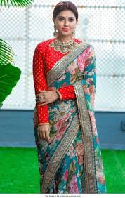 Buy Bollywood Sabyasachi Inspired Firozi floral saree in UK, USA and Canada