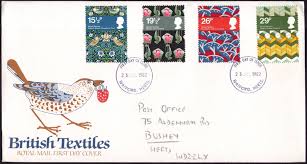 Maa textilesthe textile factory is comprised of spinning,knitting,dyeing & finishing. Watford Herts 1982 First Day Cover Fdc British Textiles Royal Mail F3464