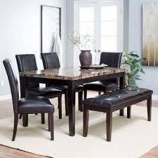 Traditional 6 Pc Dining Set Faux Marble Top Table 4 Chairs Bench Dining Table Marble Square Kitchen Tables Dining Table In Kitchen