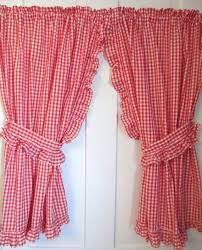 Red White Gingham Curtains 2 Panels Valance And Ruffled Tie Backs Vintage 1980 S Cottage Farmhouse Gingham Curtains Vintage Kitchen Curtains Curtains
