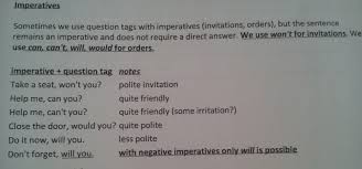 Improve your vocabulary with english vocabulary in use from cambridge. Tag Questions With Imperative Sentences Wordreference Forums