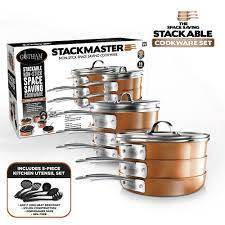 Gotham Steel Cast Texture Coating Space Saving Stackmaster 15 Piece Cookware Set With Glas The Home Depot Canada