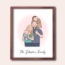 Two Five Members Family Portrait Family Drawing Anniversary Gifts Holiday Cards Birth Announcements Housewarming Gifts Family Drawing Family Picture Drawing Family Illustration