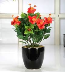 Choose artificial flowers, the new approach to flowers that last. Buy Red Polyester Hibiscus Flower With Glossy Ceramic Vase By Fourwalls Online Artificial Plants Artificial Plants Home Decor Pepperfry Product