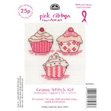Dmc Mini Cross Stitch Kits Pink Ribbon Foundation Hearts Cupcakes Flowers
