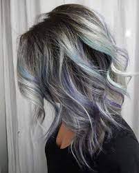 21 Grey Hair With Black Lowlights And Purple And Turquoise Highlights Styleoholic Hair Color Pastel Hair Styles Hair Inspiration