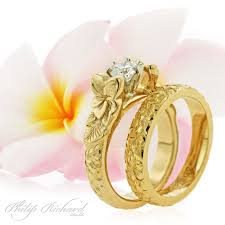 Hawaiian French Mount Collection Plumeria Flower Design Engagement Ring Wedding Band Ha Hawaiian Wedding Rings Custom Wedding Rings Hawaiian Wedding Jewelry