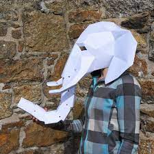 elephant mask make your own 3d low poly mask with pdf etsy animal masks geometric animals low poly mask