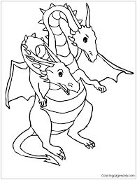 Pixelated dinosaur with wings breathes fire in nature landscape. Dragon With 2 Heads Coloring Pages Dragon Coloring Pages Coloring Pages For Kids And Adults