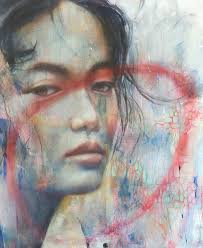 Portrait in Blue by Simona Marziani (2023) : Painting Oil, Graphite