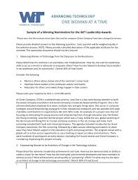 Sample Of A Winning Nomination For The Wit Leadership Awards