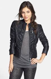 Jou Jou Ruched Faux Leather Jacket Juniors Nordstrom Faux Leather Jackets Faux Leather Jacket Women Womens Black Leather Jacket