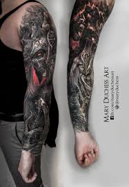 Tattoo Tattoed Dark Fantasy Skull Skulltattoo Sleeve Mythology Zeus Poseidon Ancor Tattoosleeve Dark World Tattoos Tattoos For Guys Gothic Tattoo