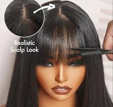26 Glueless Black Wig with Curtain Bangs