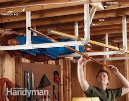 Hanging bikes from ceiling joists using scrap wood and bike hooks. Clever Garage Storage And Organization Ideas Hative