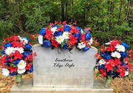 Grave flowers cemetery flowers funeral flowers silk flowers funeral arrangements flower arrangements cemetary decorations casket sprays christmas flowers for cemeteries. Amazon Com Cemetery Flower Set Saddle And Two Vase Arrangements Patriotic Headstone Flowers Handmade