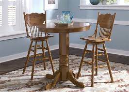 Mieres 5 pcs dining table set kitchen counter with height 4 bar stools, wood elegant pub breakfast chairs for living, party room occasions,34.7 h, rustic brown. Nostalgia Round Pub Table 3 Piece Dining Set With 30 Inch Press Back Barstools In Medium Oak Finish By Liberty Furniture 10 Pub42