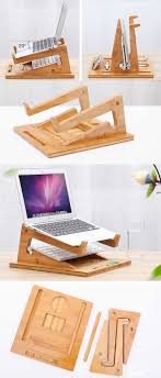 Macbook Air Pro Bamboo Desktop Stand Holder Office Desk Organizer Base For Tablet Laptop Desk Organization Diy Diy Desk Wood Diy