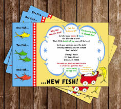 Seuss ''one fish, two fish'' book are featured on these cut outs with space to write your students these were perfect for my drseuss themed baby shower! Novel Concept Designs Dr Seuss One Fish Two Fish Baby Shower Invitation