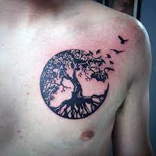 Mens Upper Chest Birds Flying Circle Tree Of Life Tattoo Tree Tattoo Men Life Tattoos Tree Of Life Tattoo