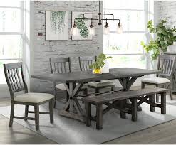 Farmhouse dining table set with bench. Elements International Saw Buck 6 Piece Rustic Dining Set With Bench Lindy S Furniture Company Table Chair Set With Bench