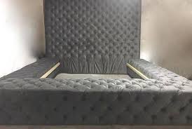 Velvet Tufted Oversize Platform Bed With Extra Tall Tufted Headboard King Bed Tufted Bed Frame Tufted Headboard Headboard