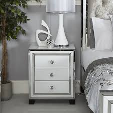 Madison White Glass 3 Drawer Mirrored Bedside Cabinet Picture Perfect Home