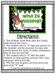 Indoor Recess Who Is Missing Directions Classroom Games Indoor Recess Games Indoor Recess Activities