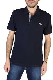 Polo elbas droit coton piqué. Polo De Marque Napapijri Bleu Marine Pour Homme